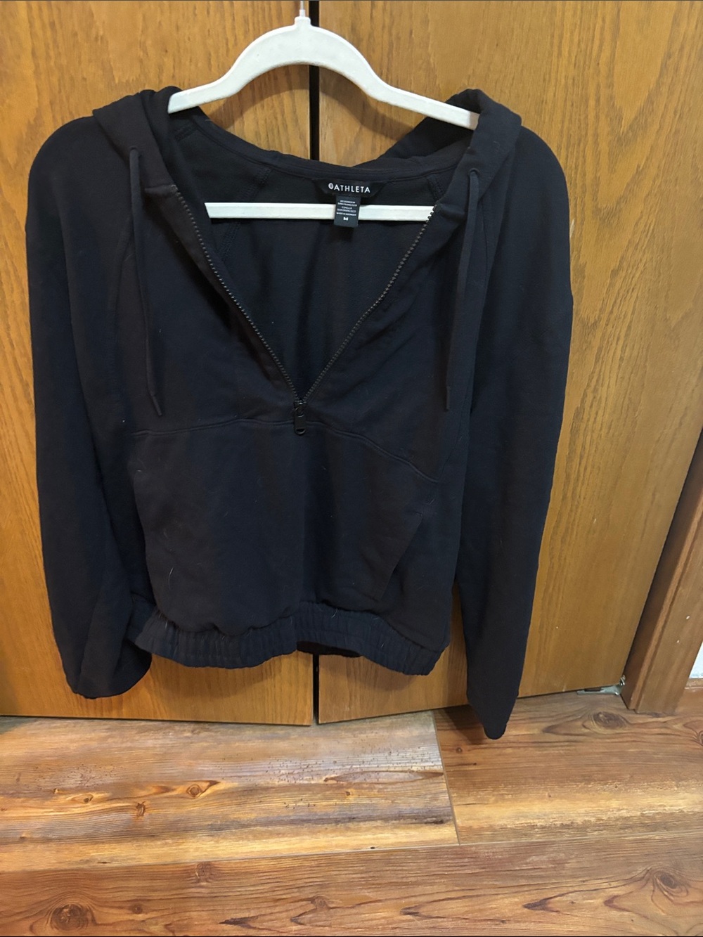 Athleta Black Hooded Half-Zip Jacket